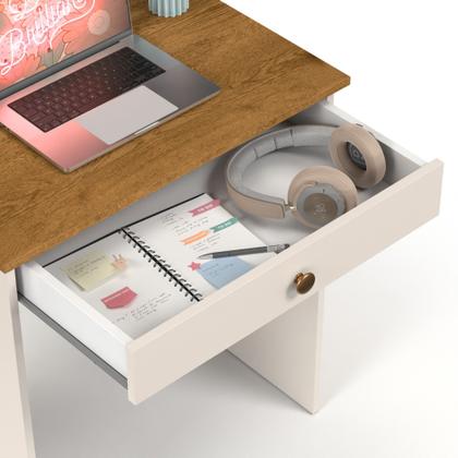 Imagem de Escrivaninha Multifuncional com Gaveta e Puxador Cromado para Estudo, Quarto ou Escritório Off/Nat