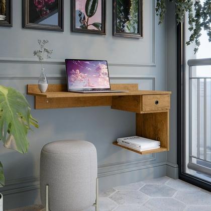 Imagem de Escrivaninha Notebook Suspensa Madri com Gaveta cor Freijó - JM Casa dos Móveis