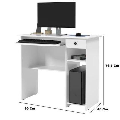 Imagem de Escrivaninha Office Mesa De Computador Com Gaveta Suporte De Teclado E Nichos Viena Branco