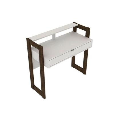 Imagem de Escrivaninha p/ Escritório AZ1007 c/ 1 Gaveta Branco/Nogal - Tecno Mobili