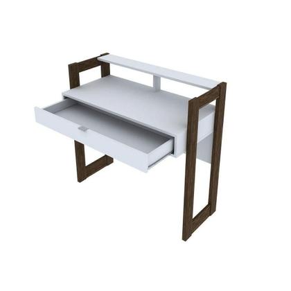 Imagem de Escrivaninha p/ Escritório AZ1007 c/ 1 Gaveta Branco/Nogal - Tecno Mobili