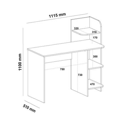 Imagem de Escrivaninha P/ Notebook Carvalho C/ Grafite C/ 3 Prateleiras