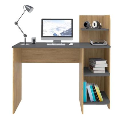Imagem de Escrivaninha P/ Notebook Carvalho C/ Grafite C/ 3 Prateleiras