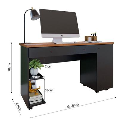 Imagem de Escrivaninha para Computador Ariel com 1 Porta e 2 Gavetas Mel/Preto
