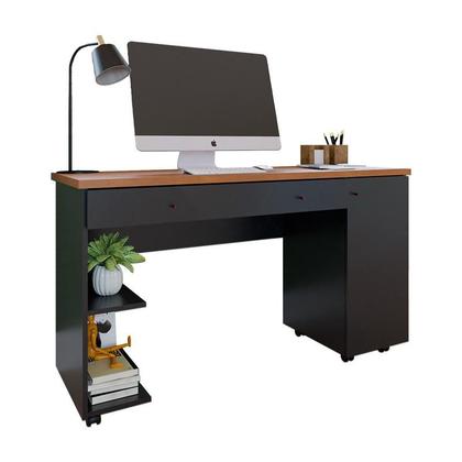 Imagem de Escrivaninha para Computador Ariel com 1 Porta e 2 Gavetas Mel/Preto