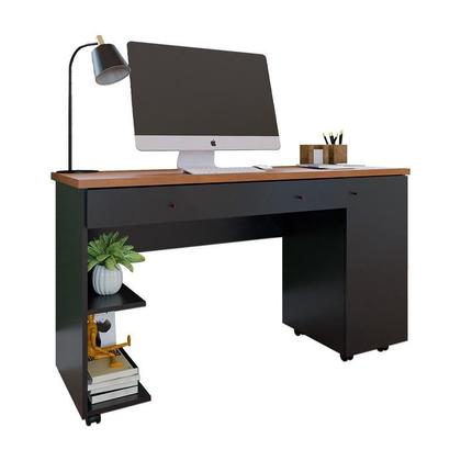 Imagem de Escrivaninha para Computador Ariel com 1 Porta e 2 Gavetas Mel/Preto