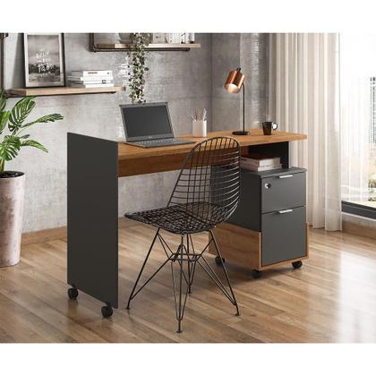 Imagem de Escrivaninha Para Computador Office Com 2 Gavetas Alessa M1 Amêndoa com Chumbo - Lukaliam Móveis