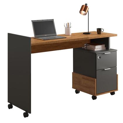 Imagem de Escrivaninha Para Computador Office Com 2 Gavetas Alessa M1 Amêndoa com Chumbo - Lukaliam Móveis
