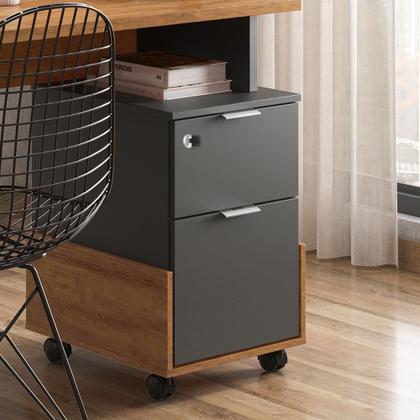 Imagem de Escrivaninha Para Computador Office Com 2 Gavetas Alessa M1 Amêndoa com Chumbo - Lukaliam Móveis