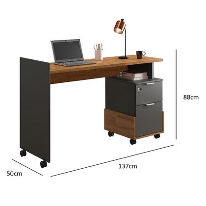 Imagem de Escrivaninha Para Computador Office Com 2 Gavetas Alessa M1 Amêndoa com Chumbo - Lukaliam Móveis