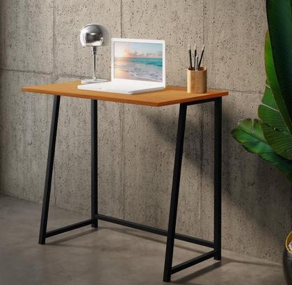 Imagem de escrivaninha para quarto com pes dobravel ideal para notebook estudo canela com preto