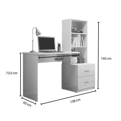 Imagem de Escrivaninha para Quarto Cristal 2 Gavetas e 3 Nichos Cor Branco e Nature - Peternella