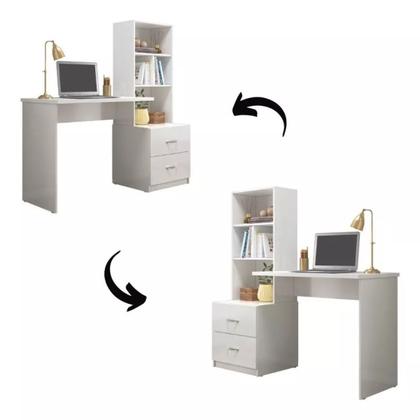 Imagem de Escrivaninha para Quarto Cristal 2 Gavetas e 3 Nichos Cor Branco e Nature - Peternella