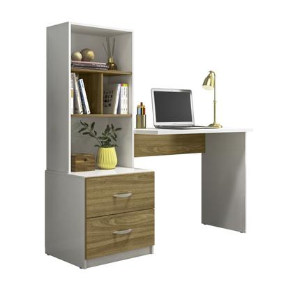 Imagem de Escrivaninha para Quarto Cristal 2 Gavetas e 3 Nichos Cor Branco e Nature - Peternella