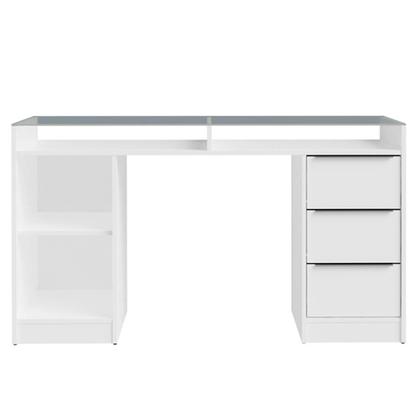 Imagem de Escrivaninha Penteadeira 136cm 1 Porta 3 Gavetas Tampo de Vidro Branco Madesa