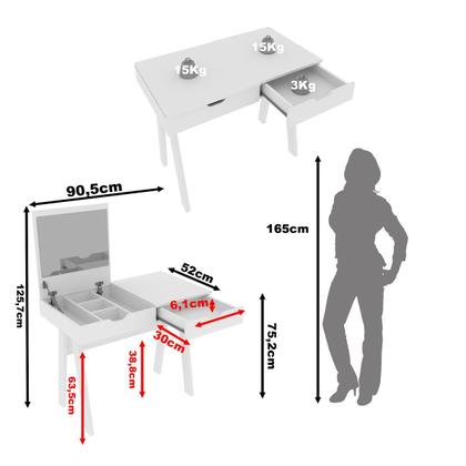 Imagem de Escrivaninha/Penteadeira 90,5cm com Espelho e 1 Gaveta Multimóveis CR40118