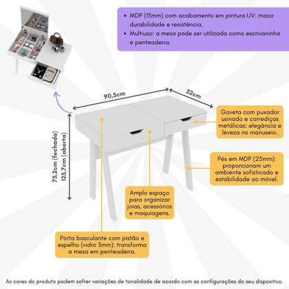 Imagem de Escrivaninha/Penteadeira 90,5cm com Espelho e 1 Gaveta Multimóveis CR40118