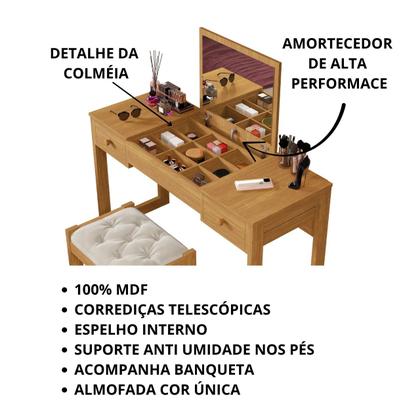 Imagem de Escrivaninha penteadeira com espelho e banqueta Luanda Fenix