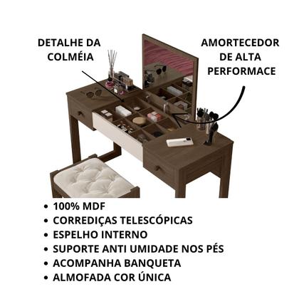 Imagem de Escrivaninha penteadeira com espelho e banqueta Luanda Fenix