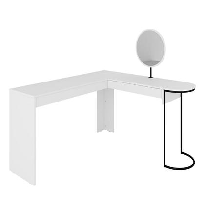 Imagem de Escrivaninha Penteadeira Em L Com Espelho Mavi Branc/preto Fosco - M.a