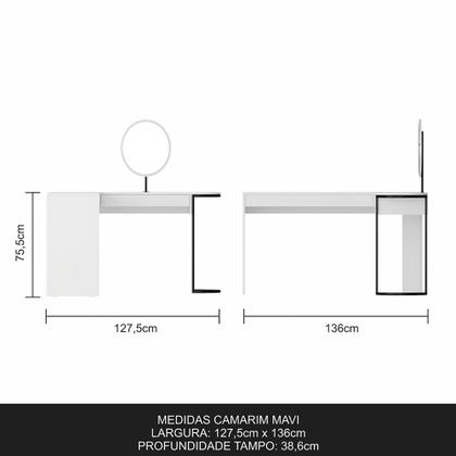 Imagem de Escrivaninha Penteadeira Em L Com Espelho Mavi Branc/preto Fosco - M.a