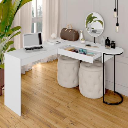 Imagem de Escrivaninha Penteadeira Em L Com Espelho Mavi Branc/preto Fosco - M.a