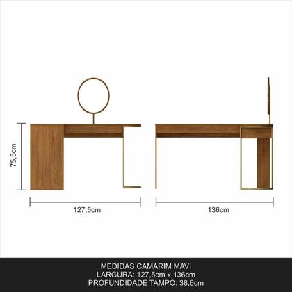 Imagem de Escrivaninha Penteadeira Em L Com Espelho Mavi Dourado/freijó - M.a