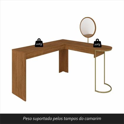 Imagem de Escrivaninha Penteadeira Em L Com Espelho Mavi Dourado/freijó - M.a