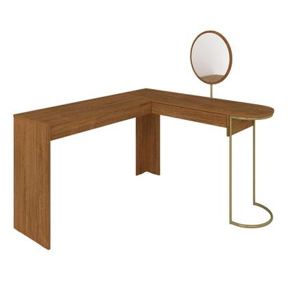 Imagem de Escrivaninha Penteadeira Em L Com Espelho Mavi Dourado/freijó - M.a