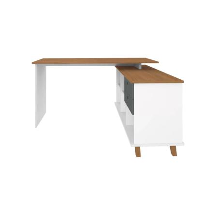 Imagem de Escrivaninha Retrô em L Mesa Escritório e Home Office com e Gold 2 Gavetas 5 Nichos 145cm Marrom Art