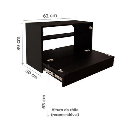 Imagem de Escrivaninha Suspensa Bancada Compacta Com Gaveta Mesa Para Notebook Preto Laca