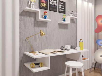 Imagem de Escrivaninha Suspensa Branca Com 2 Nichos Quarto Home Office Estudos