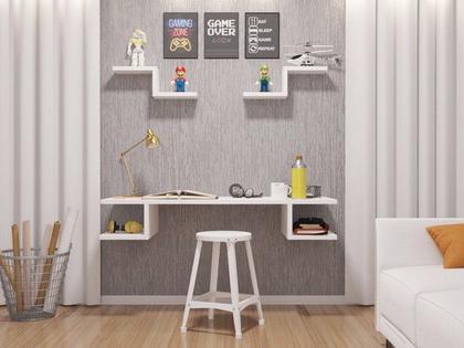 Imagem de Escrivaninha Suspensa Branca Com 2 Nichos Quarto Home Office Estudos