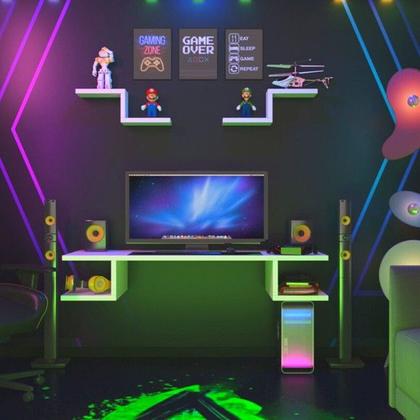 Imagem de Escrivaninha Suspensa Branca Com 2 Nichos Quarto Home Office Estudos