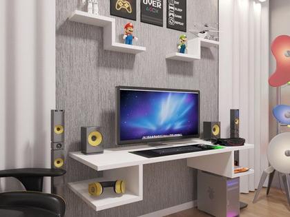 Imagem de Escrivaninha Suspensa Branca Com 2 Nichos Quarto Home Office Estudos