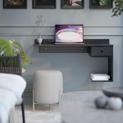 Imagem de Escrivaninha Suspensa com 1 gaveta para quarto ou escritório - Preto