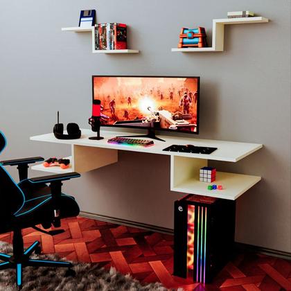 Imagem de Escrivaninha Suspensa Slim Elohim 70cm  Mesa de Parede MDF com 2 Prateleiras Superiores