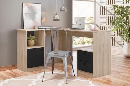 Imagem de Escrivaninha Tames em L 1 Porta 2 Gavetas Albatroz Nature/Preto