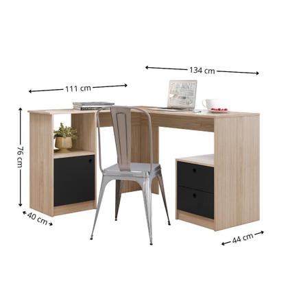 Imagem de Escrivaninha Tames em L 1 Porta 2 Gavetas Albatroz Nature/Preto