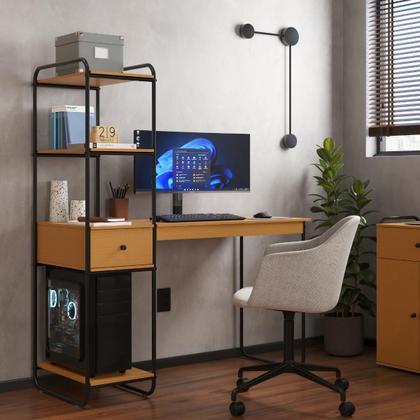 Imagem de Escrivaninha Trabalho Home Office Com Prateleira Porta Objetos Gaveta Espaço CPU Multifuncional