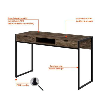 Escrivaninha Wooden 2 GV Carvalho Dark e Preta - Mobly Imagem de Escrivaninha Wooden 2 GV Carvalho Dark e Preta