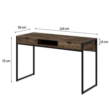 Escrivaninha Wooden 2 GV Carvalho Dark e Preta - Mobly Imagem de Escrivaninha Wooden 2 GV Carvalho Dark e Preta
