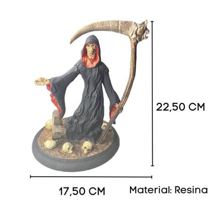 Imagem de Escultura Caveira Foice No Cemitério Vermelho 22 Cm Resina