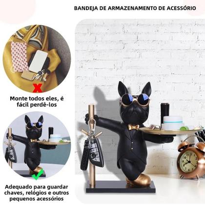 Imagem de Escultura de Buldogue Francês em Resina - Banco de Moedas com Bandeja