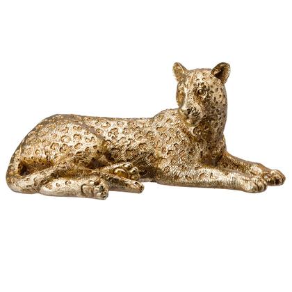 Imagem de Escultura Decora Poli-Resina Onça Deitada Dourado Rafimex