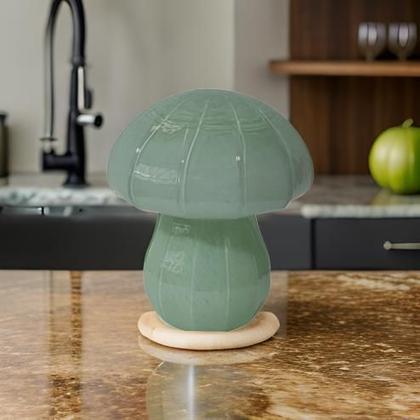 Imagem de Escultura decorativa cogumelo em vidro verde 13.8cm