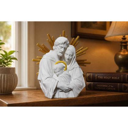 Imagem de Escultura Decorativa Sagrada Família 3D em Branco Fosco para Oratório e Altar