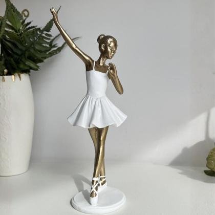 Imagem de Escultura em Resina Dourada Com Branco Bailarina