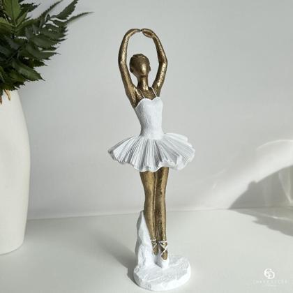 Imagem de Escultura em Resina Dourada Com Branco Bailarina