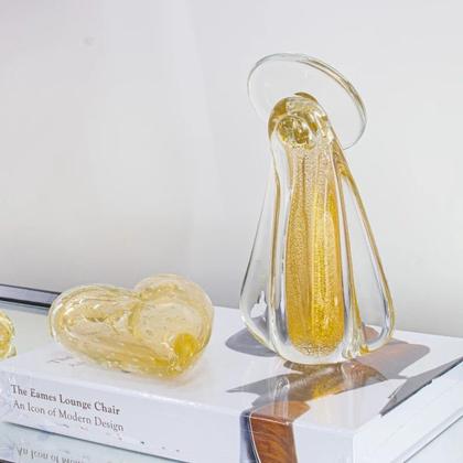 Imagem de Escultura em vidro murano Santa Nossa Senhora transparente com dourado 15,5x9